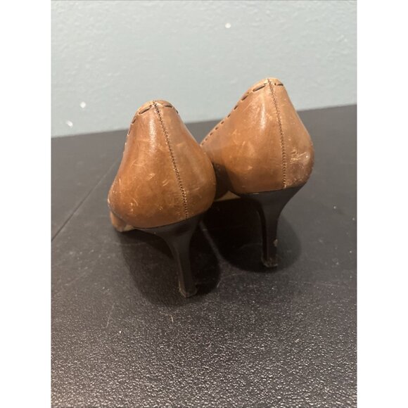 Ann Taylor Heels 8M Brown Leather Stiletto Pointed Pump Stitch Elegant Career - Picture 5 of 9